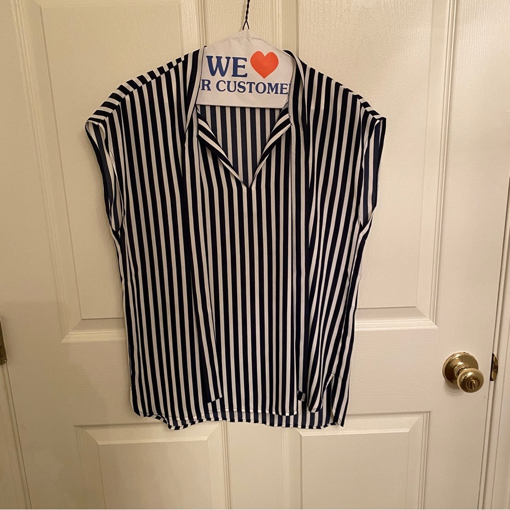 Bar III Striped Tie-Neck Blouse